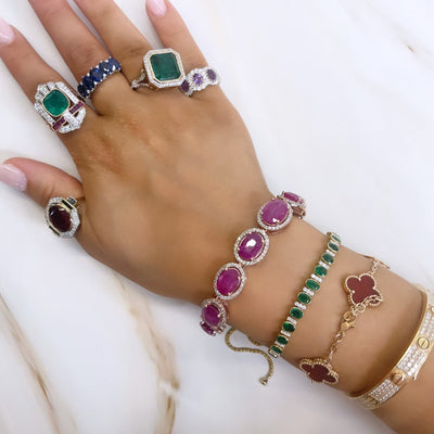 18k yellow gold emerald and diamond expandable bracelet