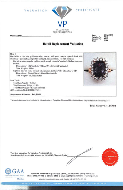 18ct rose gold GRS certified Spinel and Diamond ring