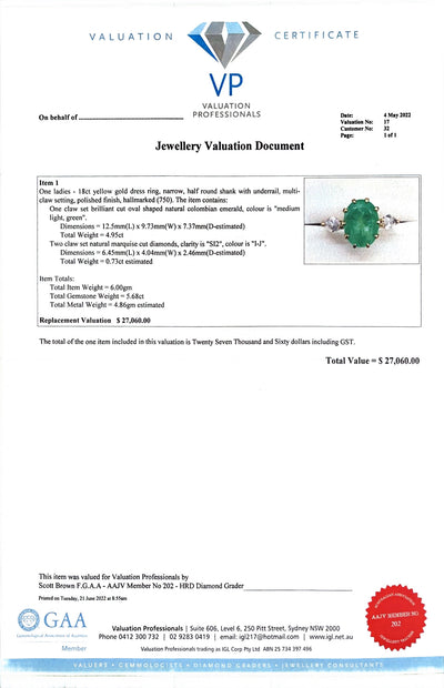 18ct yellow gold Emerald and Diamond trilogy ring