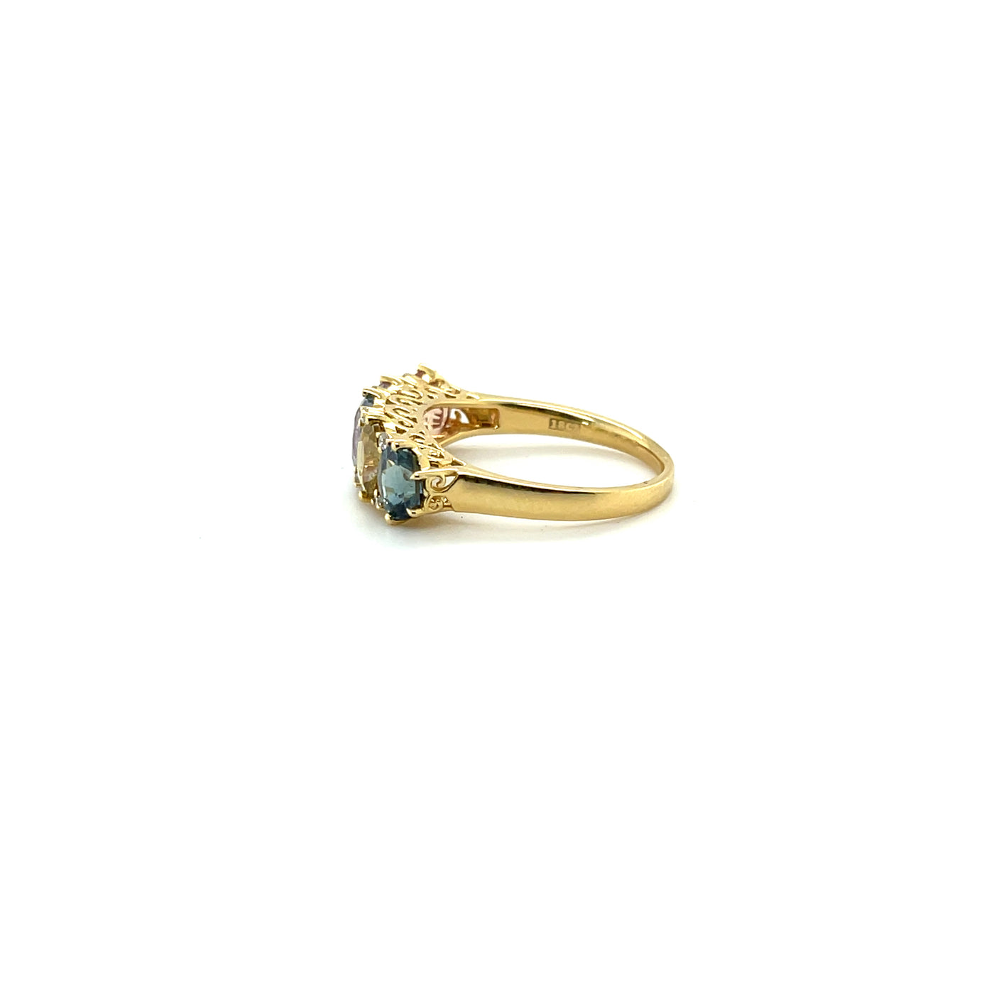 18ct yellow gold (No heat) rainbow Sapphire  and diamond straight eternity ring