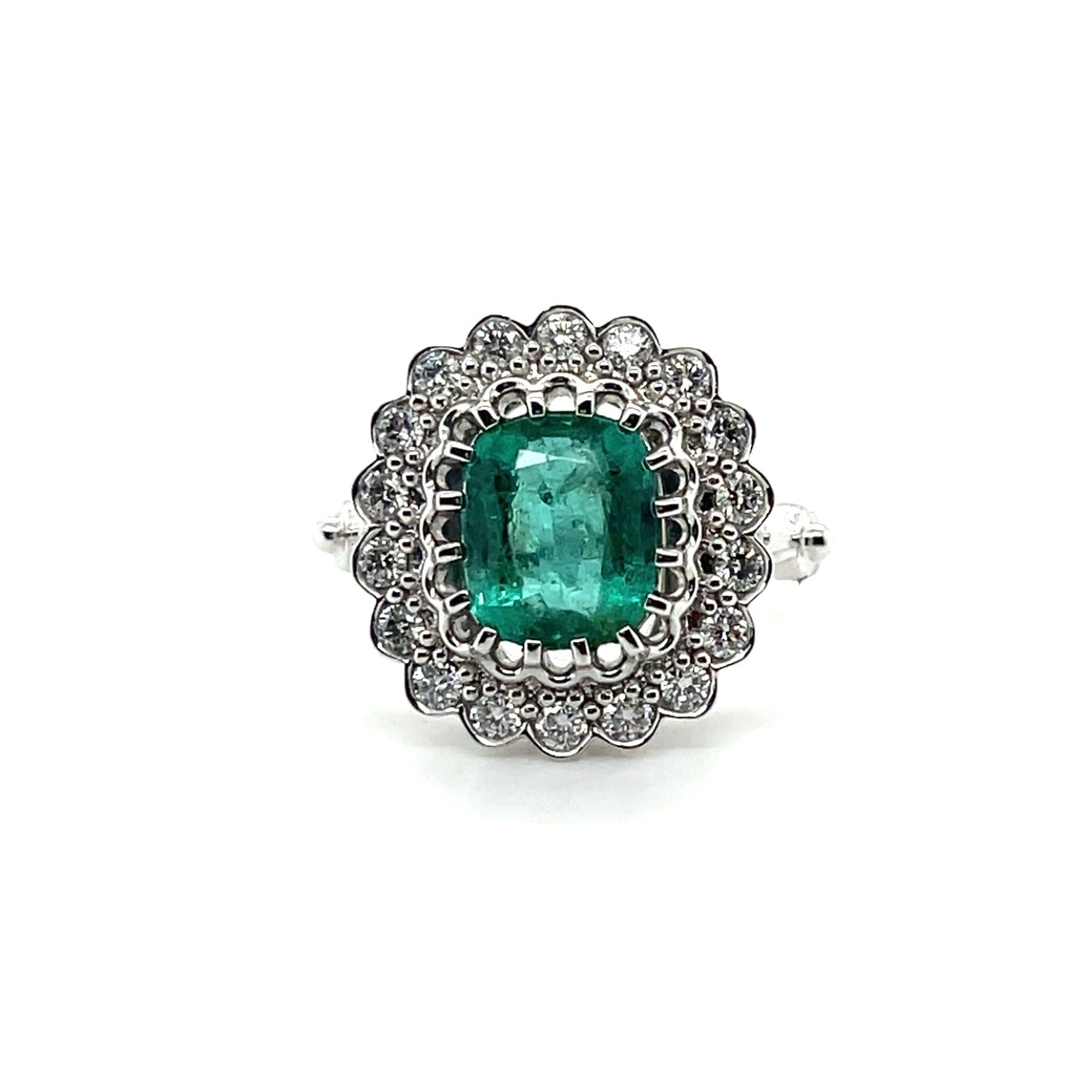 Platinum Art Deco style Emerald and Diamond ring