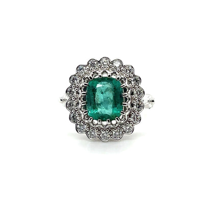 Platinum Art Deco style Emerald and Diamond ring