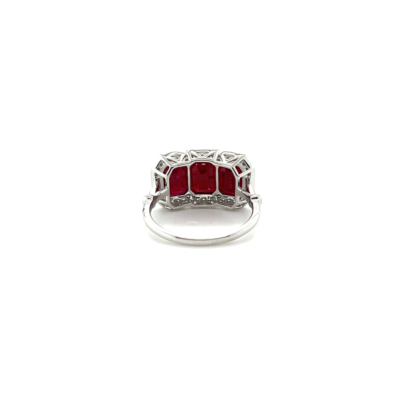 14ct white gold trilogy ruby and diamond ring