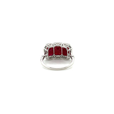14ct white gold trilogy ruby and diamond ring