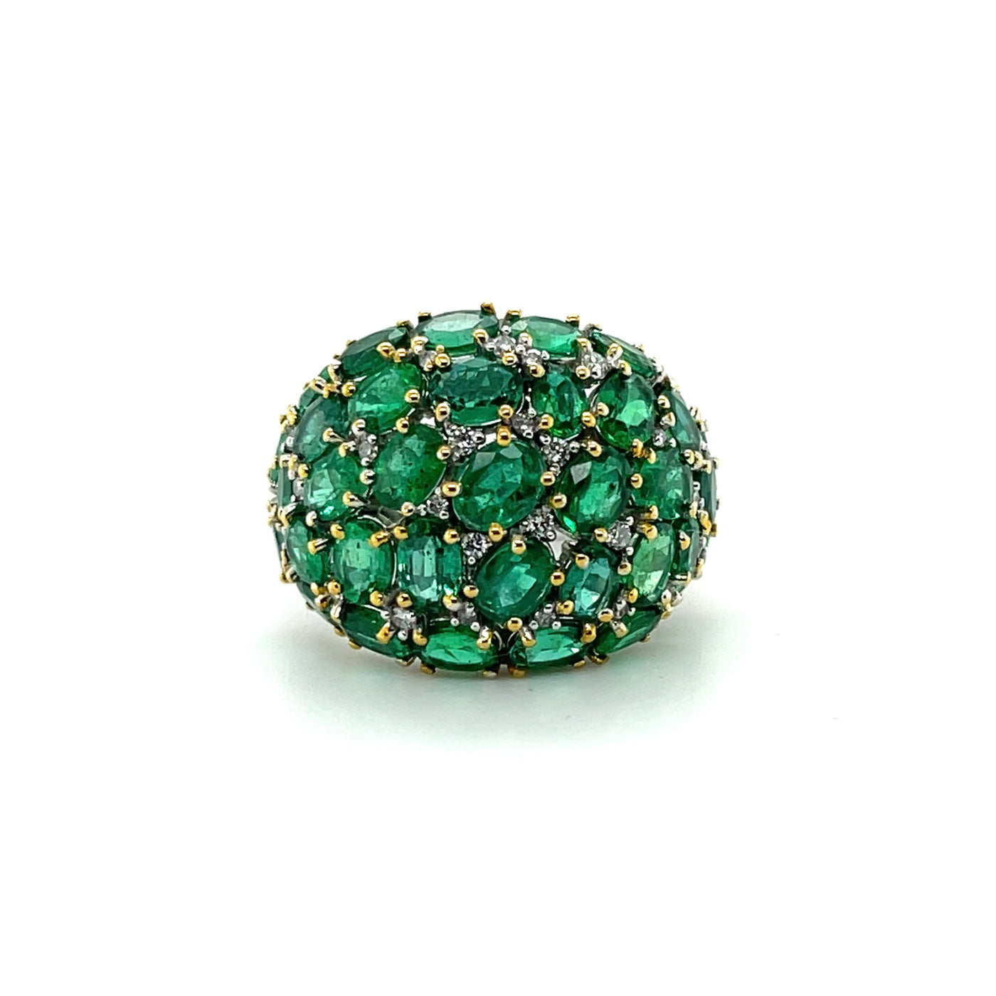 18ct White gold Dome Emerald and diamond ring