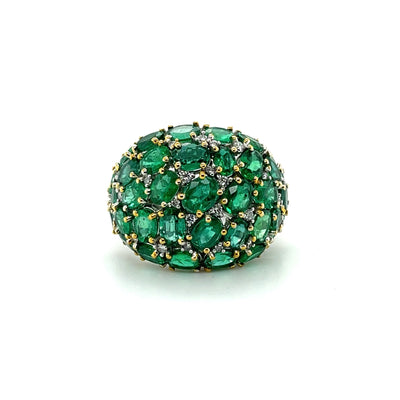 18ct White gold Dome Emerald and diamond ring