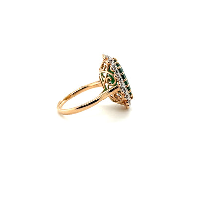 18ct rose gold Emerald and Diamond double halo dress ring