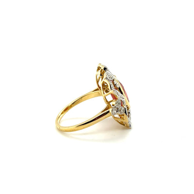 18ct yellow gold Ruby and Diamond Art Deco style ring