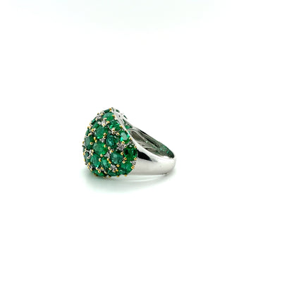 18ct White gold Dome Emerald and diamond ring