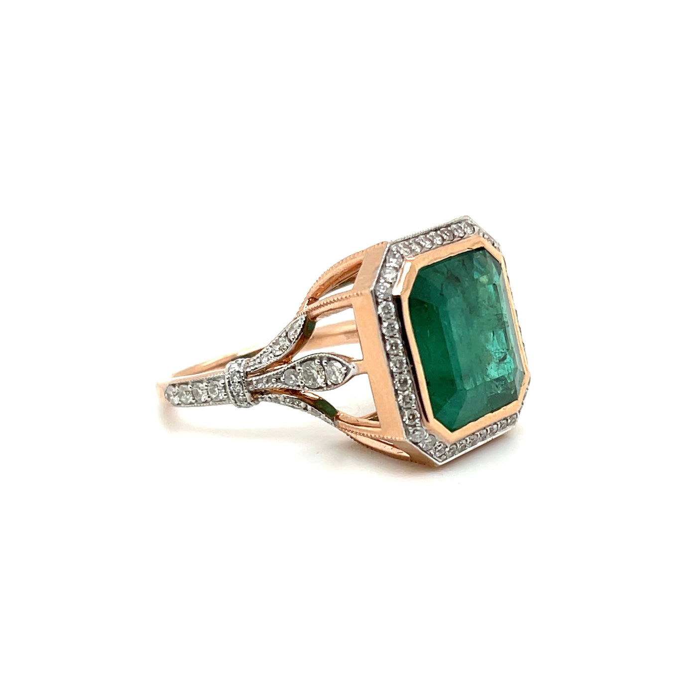 14ct rose gold Emerald and Diamond ring