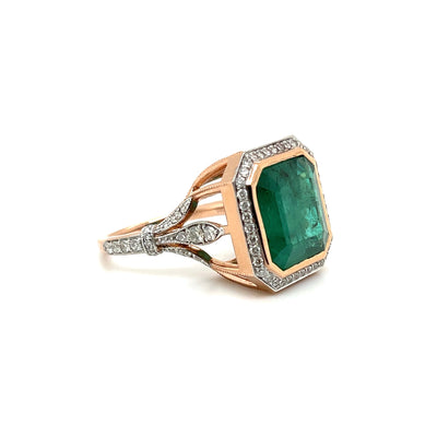 14ct rose gold Emerald and Diamond ring