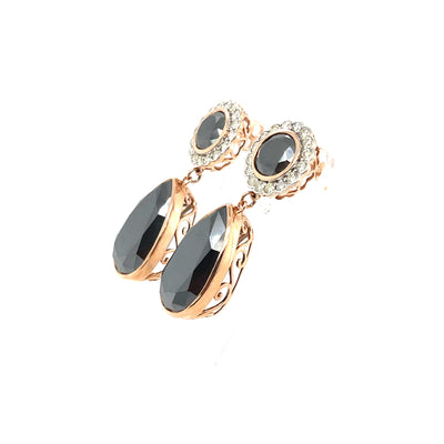 14ct rose gold black moissanire and diamond earrings