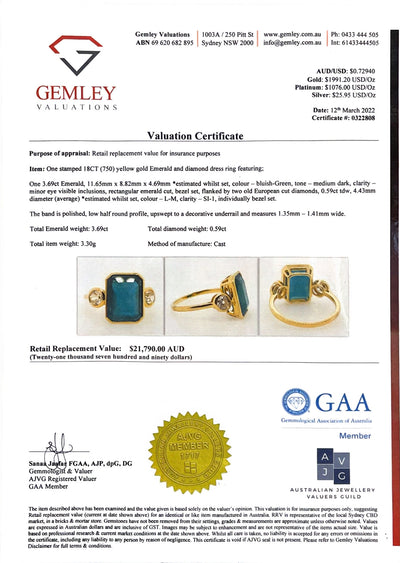 18ct yellow gold emerald and diamond trilogy dress ring