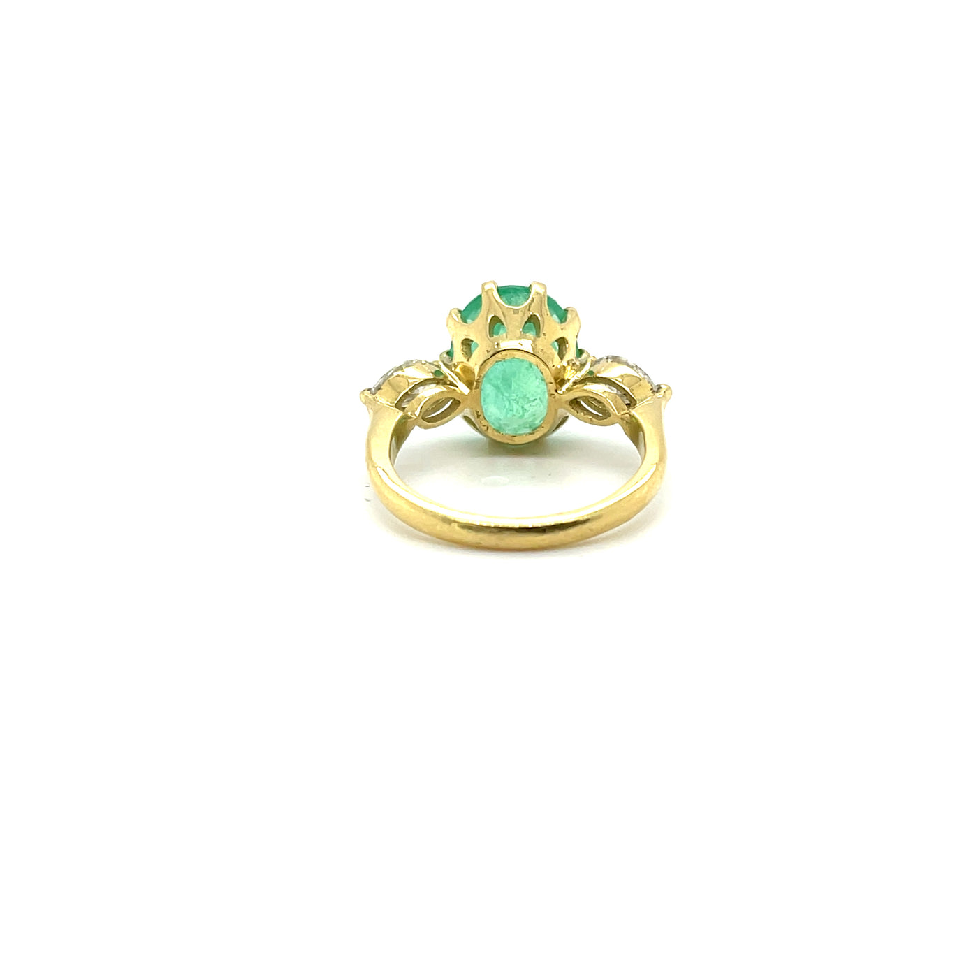 18ct yellow gold Emerald and Diamond trilogy ring