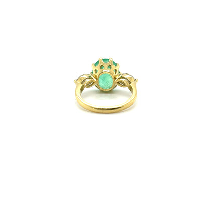 18ct yellow gold Emerald and Diamond trilogy ring