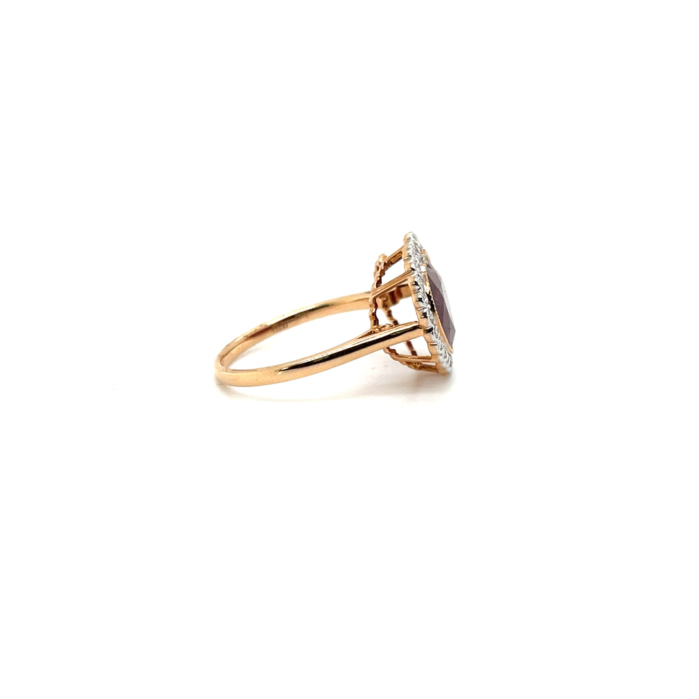 18ct rose gold Ruby (no heat) and Diamond ring