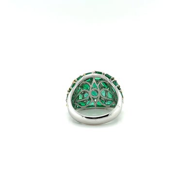 18ct White gold Dome Emerald and diamond ring