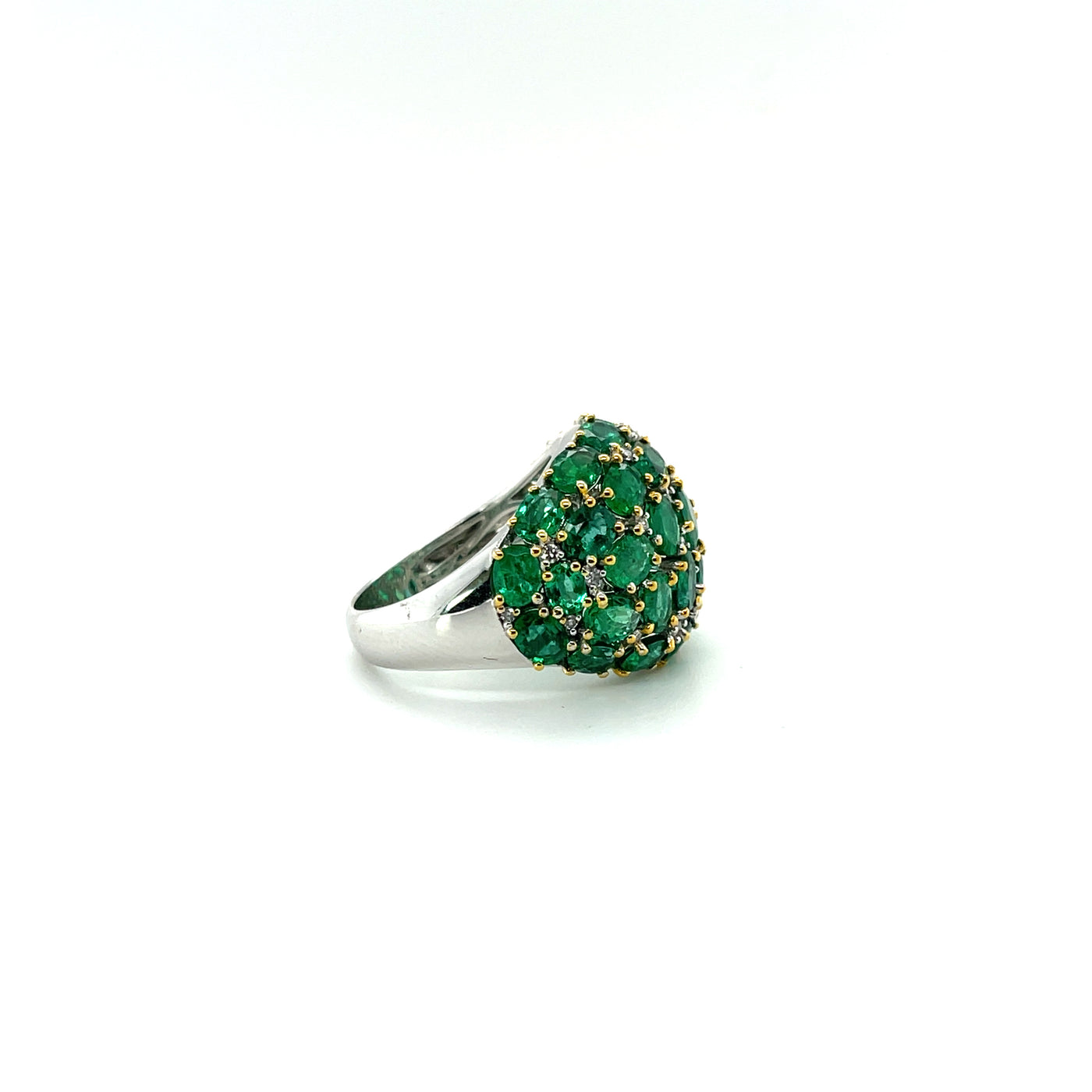 18ct White gold Dome Emerald and diamond ring