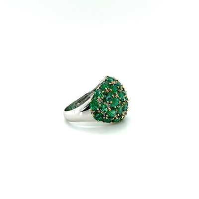18ct White gold Dome Emerald and diamond ring
