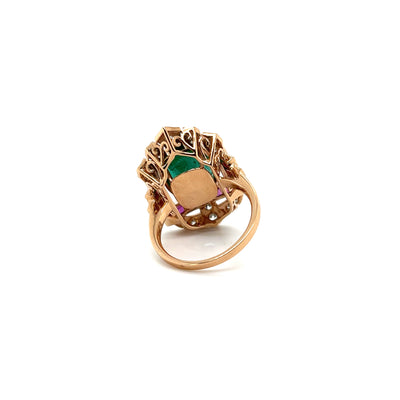 18ct rose gold Emerald, Diamond and Ruby Ring