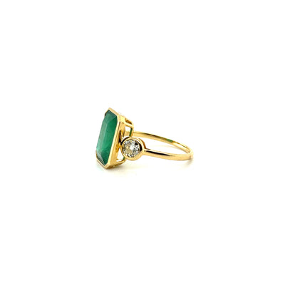 18ct yellow gold emerald and diamond trilogy dress ring
