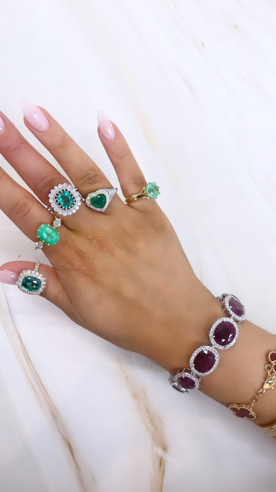 18ct yellow gold Emerald and Diamond trilogy ring