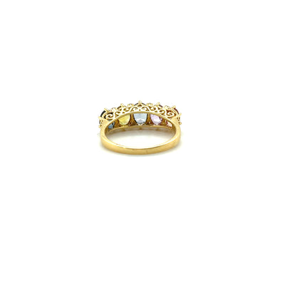 18ct yellow gold (No heat) rainbow Sapphire  and diamond straight eternity ring