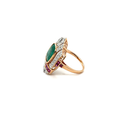 18ct rose gold Emerald, Diamond and Ruby Ring