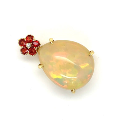 18ct yellow gold, Ethiopian Opal, Sapphire and Diamond Pendant