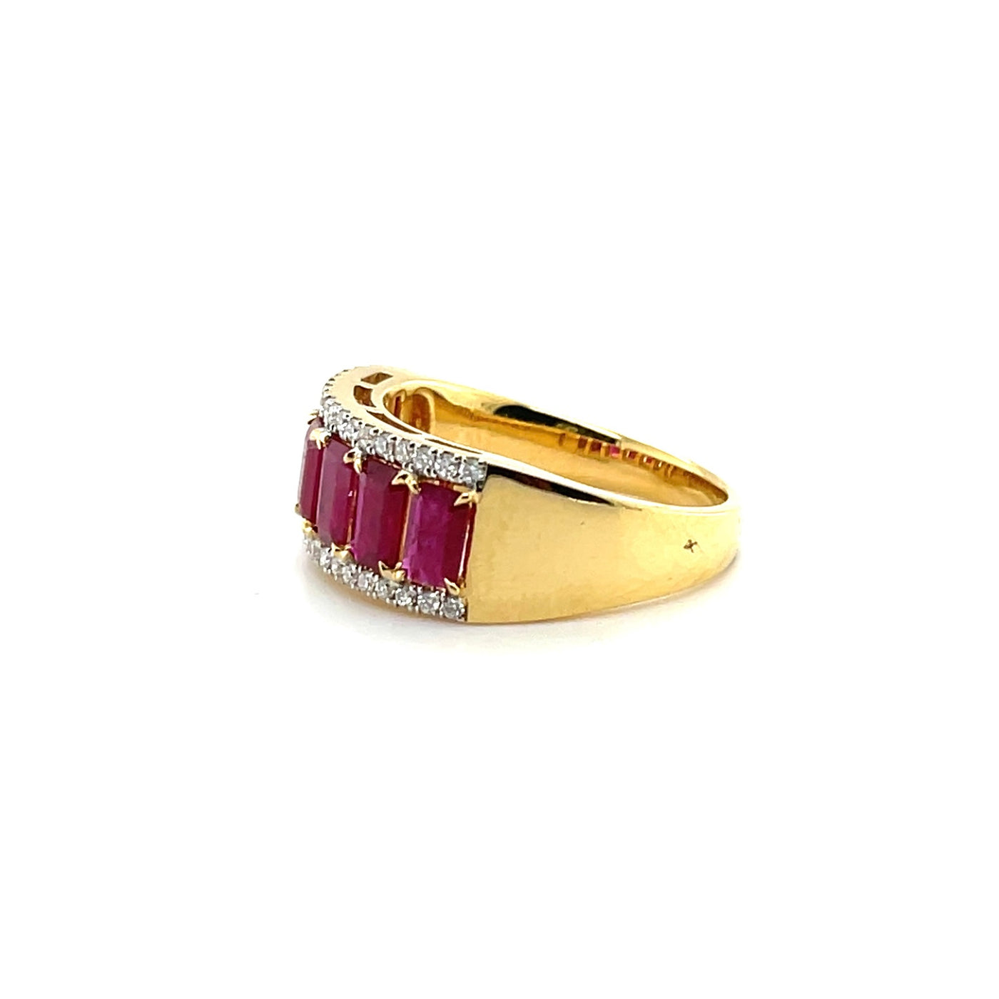 18ct yellow gold ruby and diamond straight eternity ring