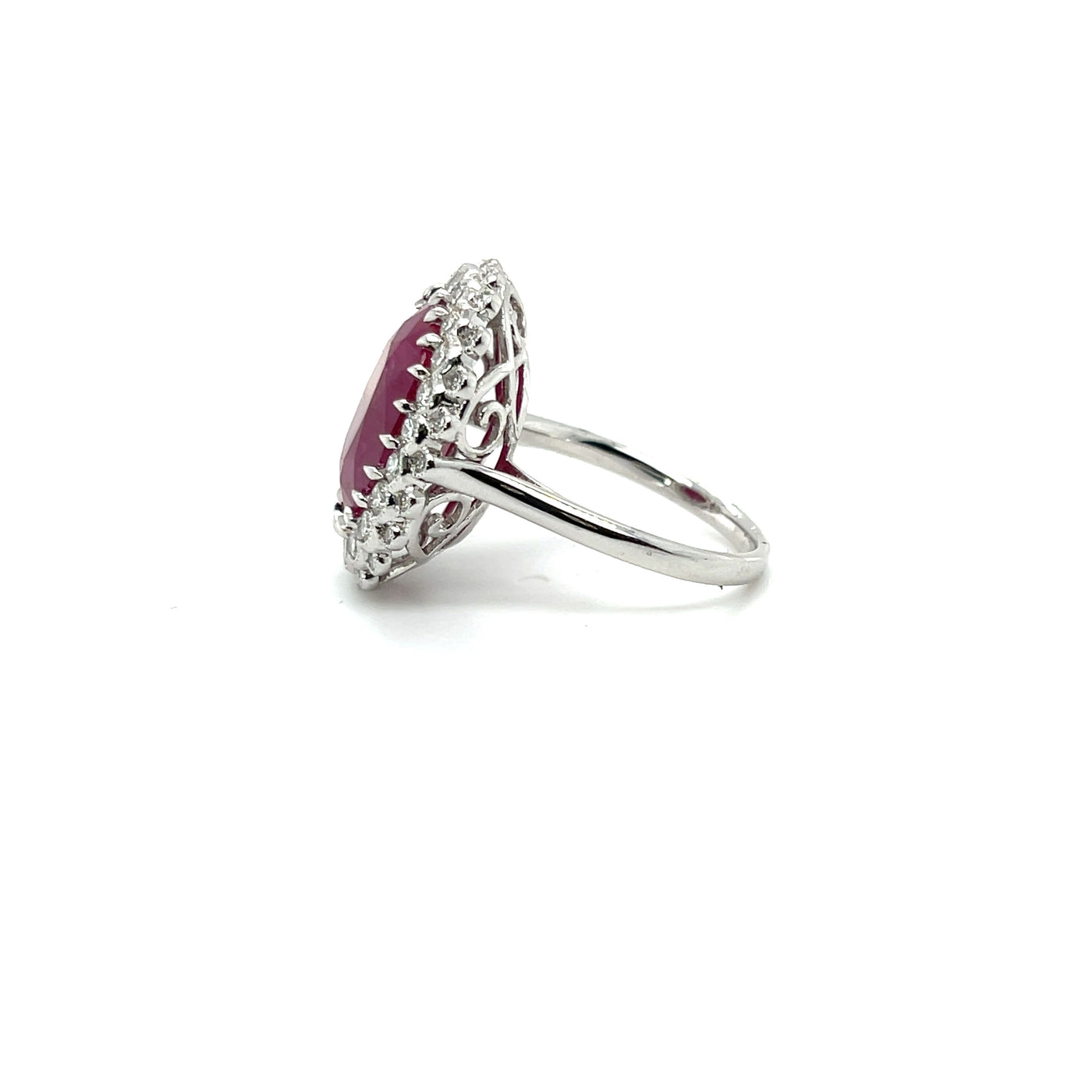 Platinum Ruby and Diamond Double halo ring
