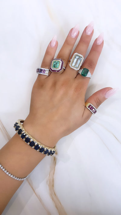 Platinum, Emerald, Ruby and Diamond cocktail ring