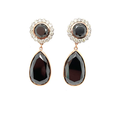 14ct rose gold black moissanire and diamond earrings