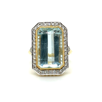 18ct yellow gold Aquamarine and Diamond ring