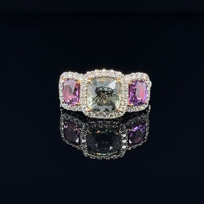 18CT Rose Gold (NO HEAT) Trilogy Coloured Sapphire Ring